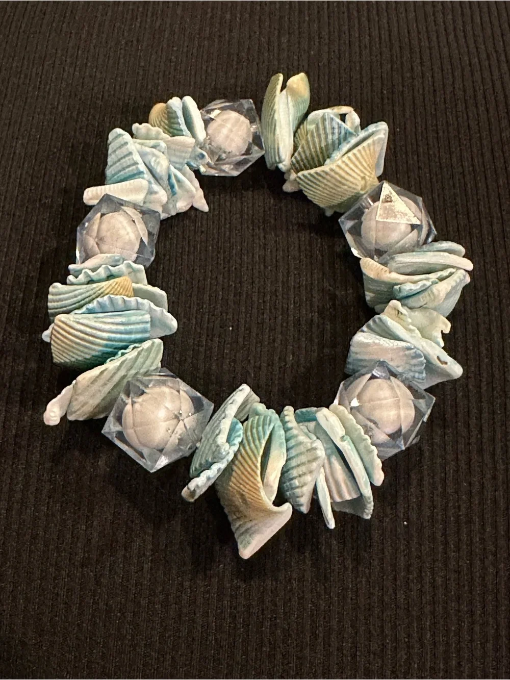 Chunky Boho Coastal Aqua Sea Shell Stretch Bracelet